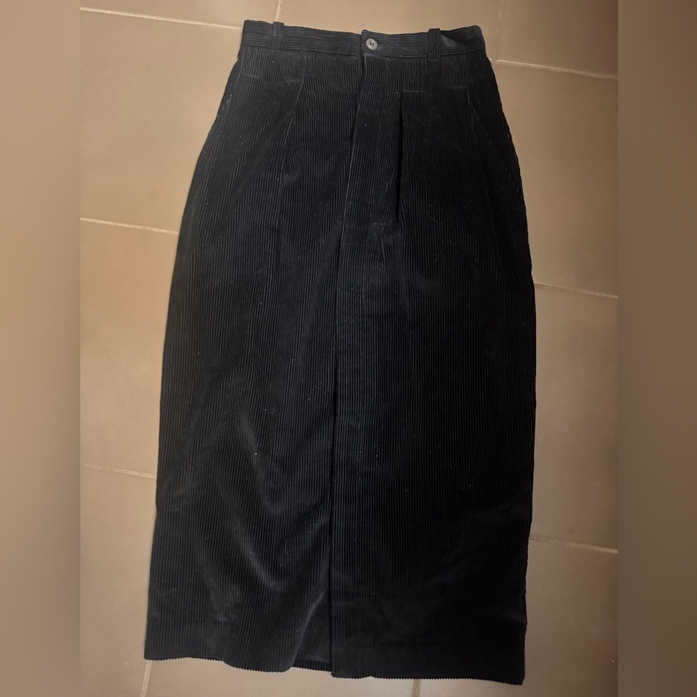 VINTAGE CONDOR button down corduroy midi skirt black women Size 3/4 pockets EUC